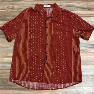 Vatpave Men’s Button Up Shirt Large Maroon/yellow Geometric Print